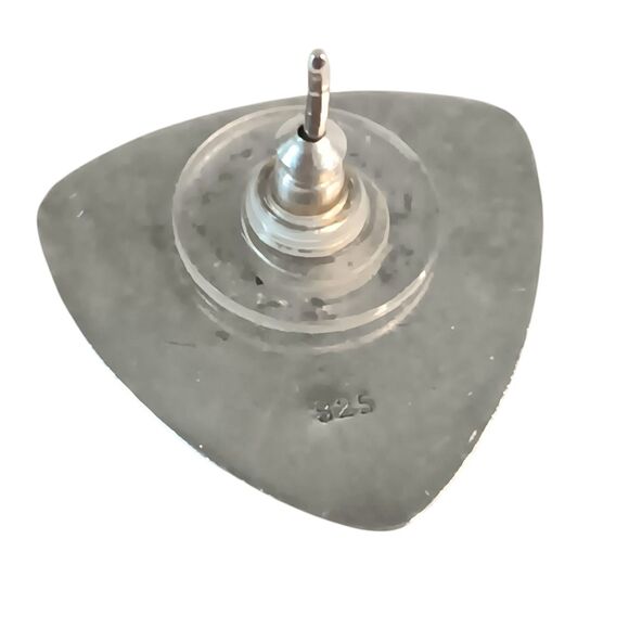 Vintage 925 Sterling Silver Black Onyx Triangle Modernist Post Earrings 3/4 Inch - Picture 5 of 9